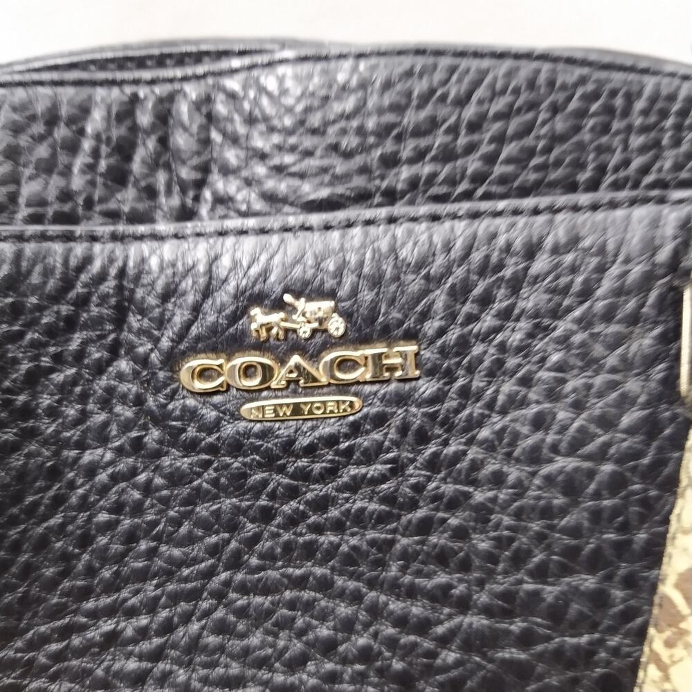 Coach Minetta Black Pebbled Leather Snakeskin Detail Satchel Crossbody Bag - Picture 4 of 16